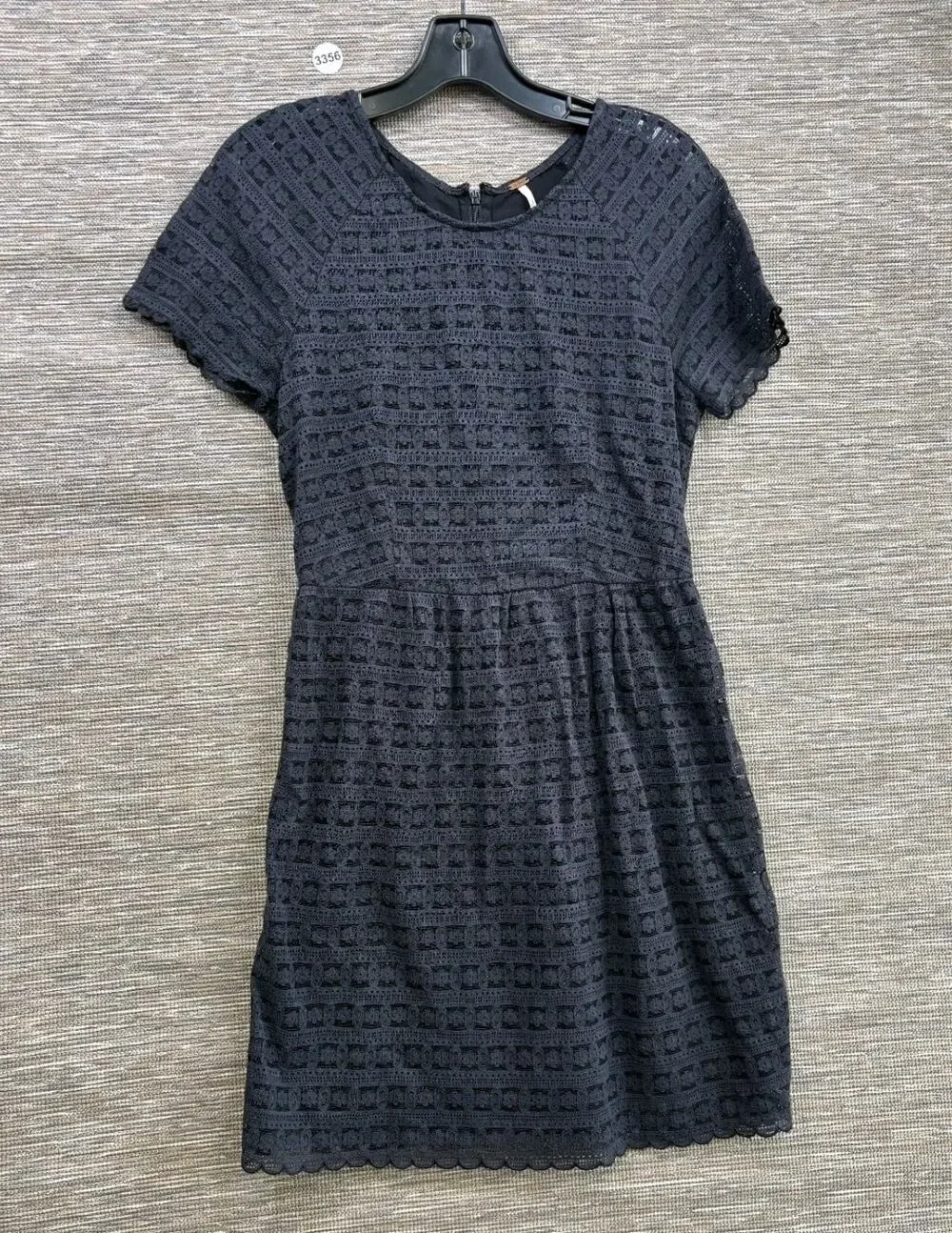 Free People Woven Lace Overlay Shift Dress Womens Size 6 Black Knee Length